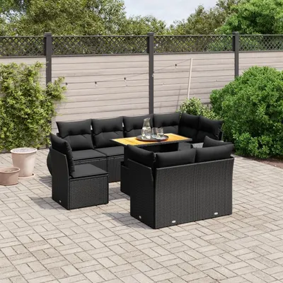 Gossi set mobilier de gradina cu perne, 9 piese, negru, poliratan