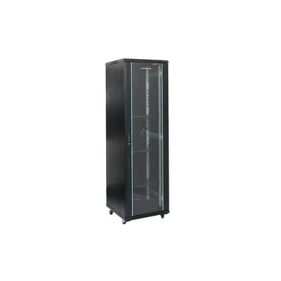 Rack 18U 600x1000, montare pe podea, usa din sticla, panouri laterale detasabile si securizate, dezasamblat, culoare negru RAL 9004, DATEUP