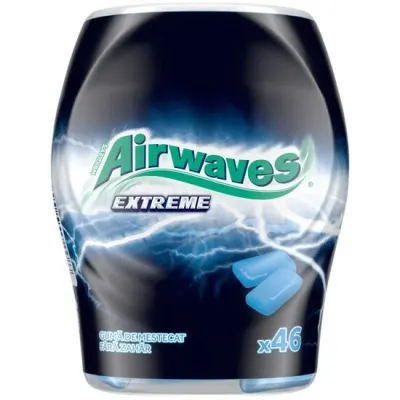 Pachet promo 1+ GRATUIT Airwaves Extreme guma de mestecat fara zahar cu arome de menta si eucalipt 46 buc/64 g, 24 tuburi Engros