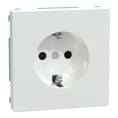 Priza, Merten System Design, 2P + E, 16A, Schuko, obturator, terminale fara suruburi, mat, alb lotus