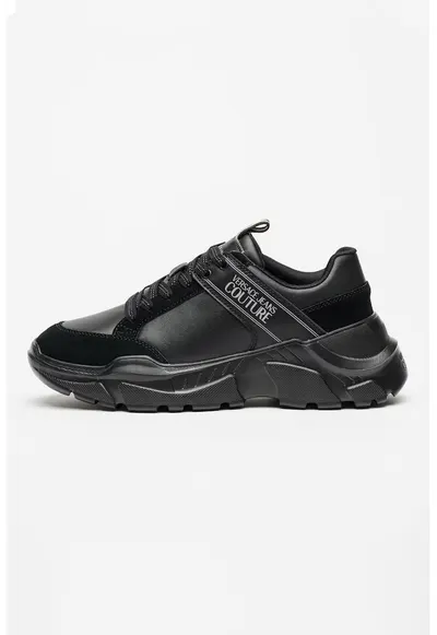 Pantofi sport cu talpa wedge si garnituri de piele ecologica - Negru