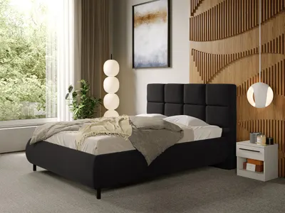 Pat Tapitat cu somiera fixa - Catifea Neagra - Alfa 180x200
