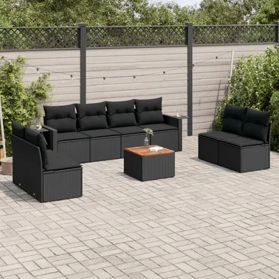 Gossi set mobilier de gradina cu perne, 9 piese, negru, poliratan