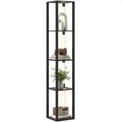 HOMCOM Lampă de Podea cu 4 Rafturi și 3 Luminozități Reglabile 29x29x163cm Negru | Aosom Romania