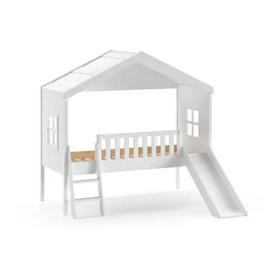Pat pentru copii alb de tip casă/înalt din lemn masiv de pin 90x200 cm Housebed – Vipack
