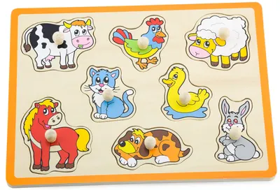 Puzzle din lemn cu mânere Goki - Animale de companie