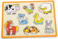 Puzzle din lemn cu mânere Goki - Animale de companie