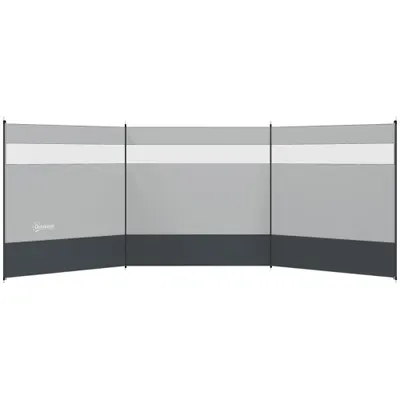 Outsunny Paravan împotriva vântului pentru camping, pliabil și portabil, cu sac de transport și stâlpi din oțel dim. 440 cm x 140 cm gri deschis | Aosom Romania