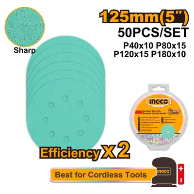Smirghel Industrial 125mm AKRS125050 – Set 50 Buc, Granulatii P40/P80/P120/P180, Discuri Slefuire Profesionale pentru Lemn, Metal, Perete