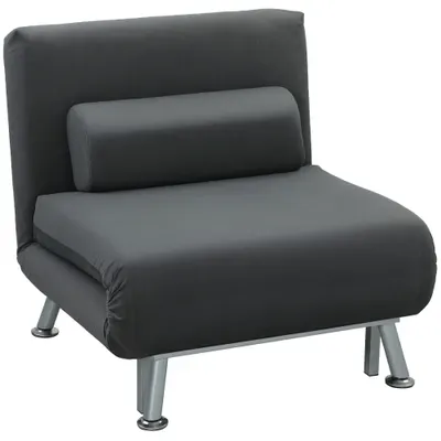 HOMCOM Fotoliu-Pat Single Reglabil din Material cu Aspect de In Gri Închis | Aosom Romania