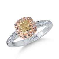 Inel din aur alb-roz cu diamant galben cushion de 0.72ct si diamante roz si incolore de 0.54ct