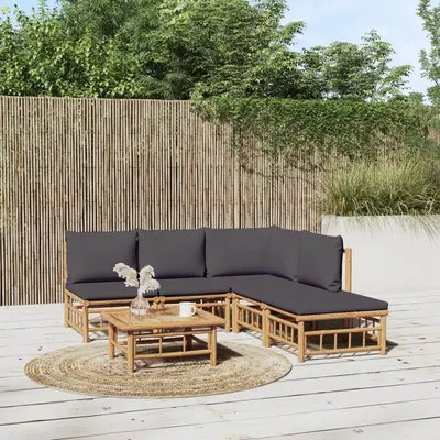 Gossi set mobilier de gradina cu perne gri inchis, 6 piese, bambus