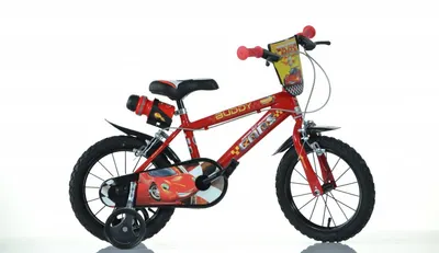 Bicicleta copii Cars 3 Dino Bikes 16 inch, varsta 6-8 ani, inaltimea 107-125 cm, frana de mana pe ambele roti, aparatoare lant, roti ajutatoare