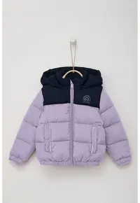 Geaca matlasata cu gluga si model colorblock - Lila/Bleumarin