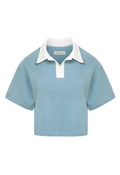 Tricou crop cu guler polo Goia - Verde