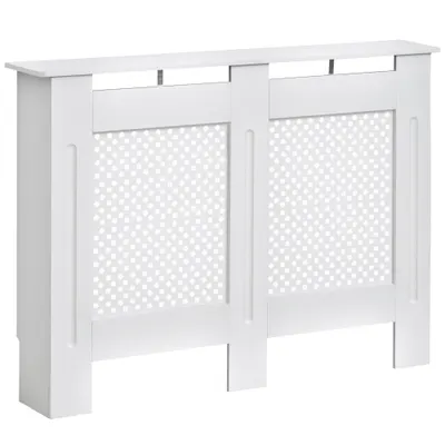 HOMCOM Carcasă Modernă pentru Calorifer, Model cu Gratii din MDF, Design cu Lamele pentru Casă și Birou, 111,5x82x19 cm, Alb | Aosom Romania