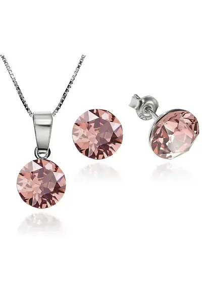 Set Argint 925 placat cu rodiu cu cristale Swarovski® Xirius Blush Rose 8mm Surub + Lant