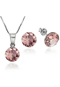 Set Argint 925 placat cu rodiu cu cristale Swarovski® Xirius Blush Rose 8mm Surub + Lant