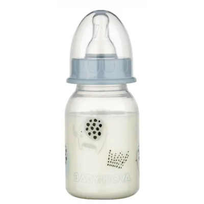 Biberon PP decorat, tetina rotunda S, slow, 46010, Baby Nova | 120 ml