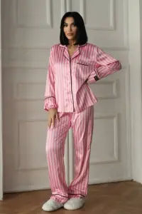 Set pijama dama din doua piese, cu nasturi – 2401666, Roz