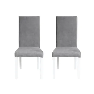 Set 2 scaune living TEO, picioare lemn alb, stofa z gri deschis, 46x60x98 cm