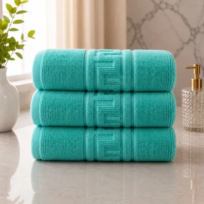 Set 3 prosoape mari, Greek Border, 70x130cm, din 100% bumbac pakistanez, 480g, Turquoise