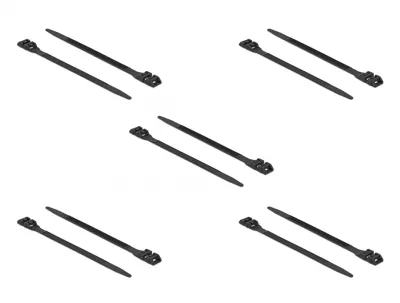 Set 10 buc bride cu inchizatura dubla 190 x 9 mm Negre, Delock 18887
