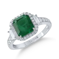 Inel din aur alb cu diamante baguette si rotunde de 0.91ct si smarald emerald de 2.32ct