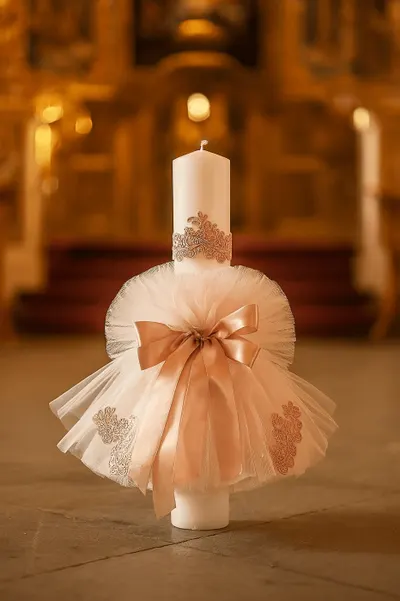 Lumanare Botez Tulle Lung - Roz