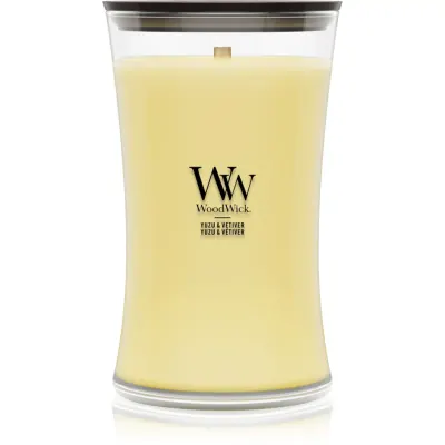 Woodwick Yuzu & Vetiver lumânare parfumată cu fitil din lemn 610 g