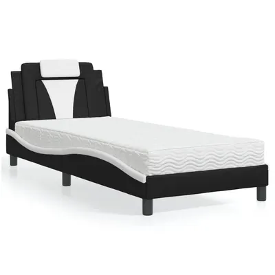 vidaXL Pat, Viana, cu saltea, negru și alb, 80x200 cm, piele ecologică