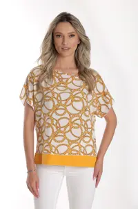 Bluza chimono CV24064 alb & mustar cercuri, Cesy | marimea M