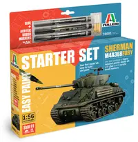 Model de asamblat Italeri Militar: Tancuri - tanc mediu american M4A3E8 Sherman Fury - Kit de început"Easy Paint"