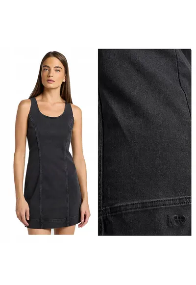 Rochie Dama - Foreverfit Dress - Regular Fit - Denim Aspect - Decolteu Rotund - Lungime Mini - Fermoar - Bumbac - L INTL - Gri