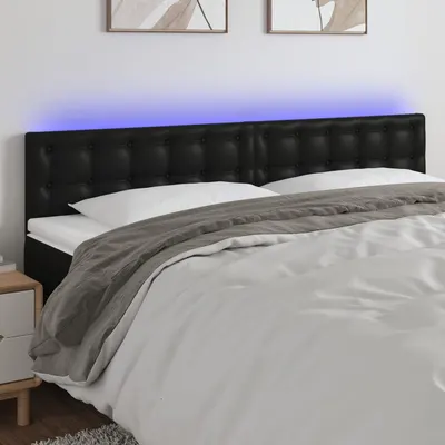 vidaXL Tăblie de pat cu LED, negru, 180x5x78/88 cm, piele ecologică
