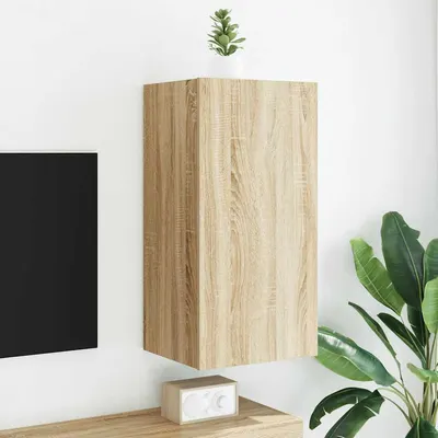 vidaXL Comodă TV de perete cu lumini LED, stejar sonoma, 40,5x35x80 cm