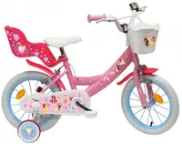 Bicicleta pentru copii Denver Disney Princess 14 inch, frana de mana pe ambele roti, clopotel, roti ajutatoare detasabile, suport pentru papusi, cosulet transport pe ghidon