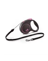 FLEXI Black Design lesa automata cu sir pentru caini, negru cu roz, marimea S, 5 m