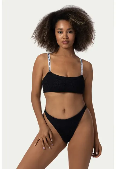 Costum de baie cu doua piese si barete cu model Merry - Negru