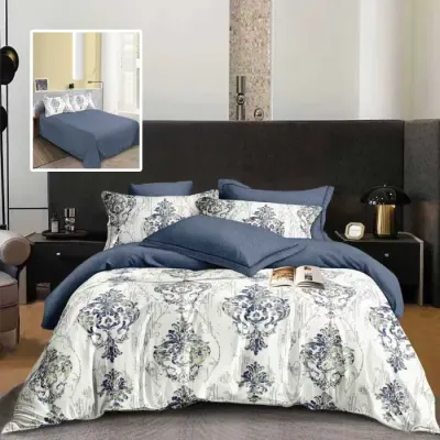 Lenjerie de pat finet 6 piese, cearceaf pat clasic, cearceaf pilota 200x230, 2 fete perna 50x70, 2 fete perna 70x70, Extra, Blue Royal
