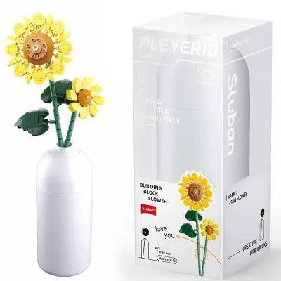 Kit 251 piese constructie, vaza cu Floarea soarelui, varsta 10 ani+, cutie PVC