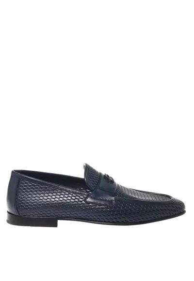 Pantofi loafer de piele cu perforatii - Albastru