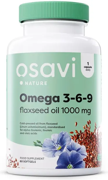 Omega 3-6-9 Flaxseed Oil, 1000 mg, 60 capsule gel, Osavi