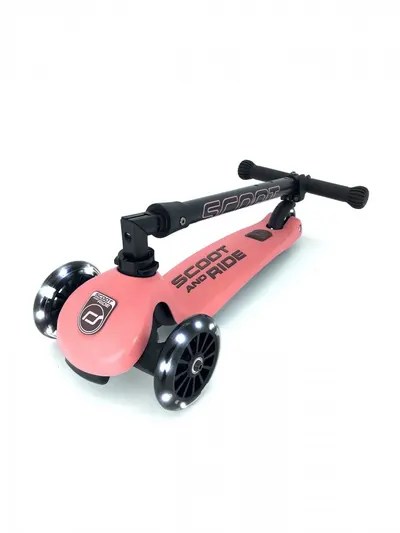 Trotineta copii pliabila, reglabila, roti luminoase, Highwaykick 3 Led Peach, 3-6 ani, pana la 50 kg, Scoot Ride