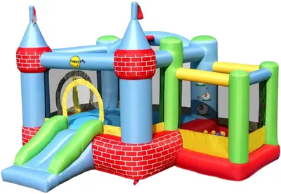 Trambulina gonflabilă cu tobogan și pompă Happy Hop - Castel, 325 x 300 x 220 cm