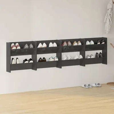 vidaXL Pantofar perete 4buc. gri extralucios 60x18x60cm lemn prelucrat