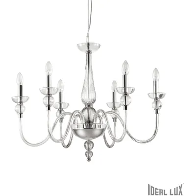 candelabru Doge, 6 becuri, dulie E14, D:750 mm, H:700/1550 mm, Transparent