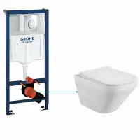 Set vas wc suspendat Foglia Bristol, clapeta crom Skate Air, rezervor wc incastrat Grohe Rapid SL