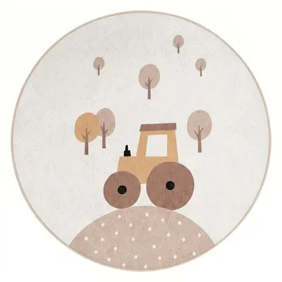 Covor pentru copii bej lavabil ø100 cm Tractor World – Mila Home