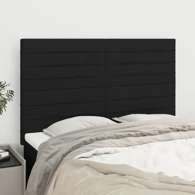 vidaXL Tăblie de pat neagră 144x5x118/128 cm, material textil